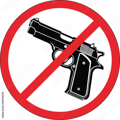 No Guns Allowed Prohibited Weapon Safety Symbol in Red Circle for Prevention and Public Safety Initiatives Illustration Design