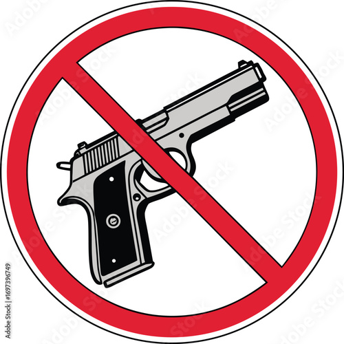 No guns allowed prohibition sign indicating restriction on firearms with red circle and slash symbol representing banning access to weapons