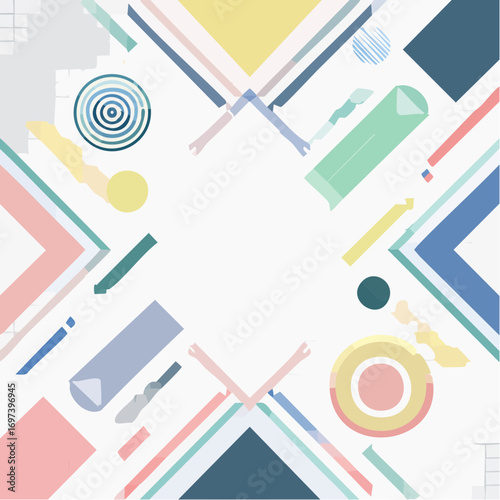 Modern vector illustration featuring a dynamic composition of abstract pastel geometric shapes