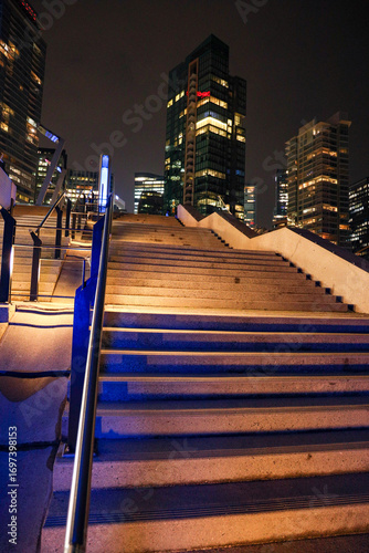 Illuminated Urban Staircase at Night