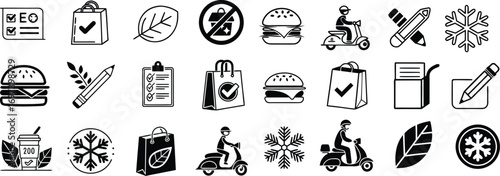Set of Eco Friendly and Delivery Icons for Sustainable Lifestyle and Efficient Service Design