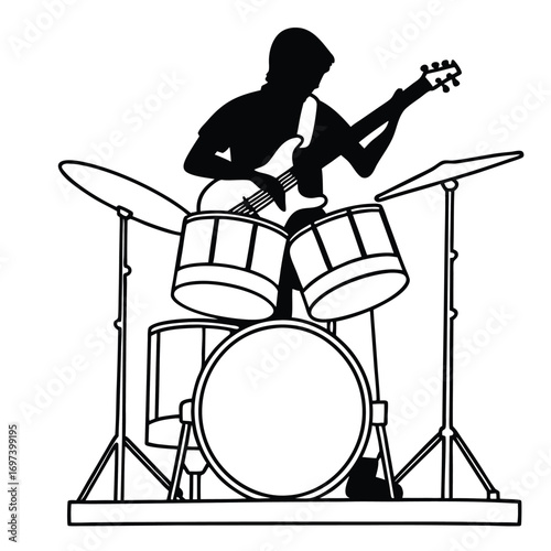 Black Silhouette Vector of Guitarist Performing On Stage