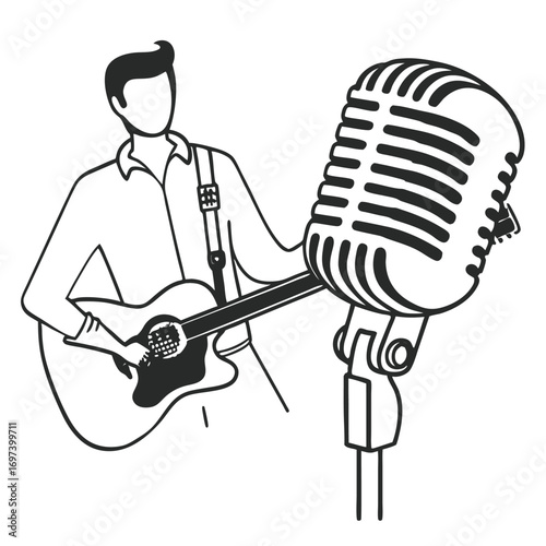 Black Silhouette Vector of Guitarist With Vintage Style