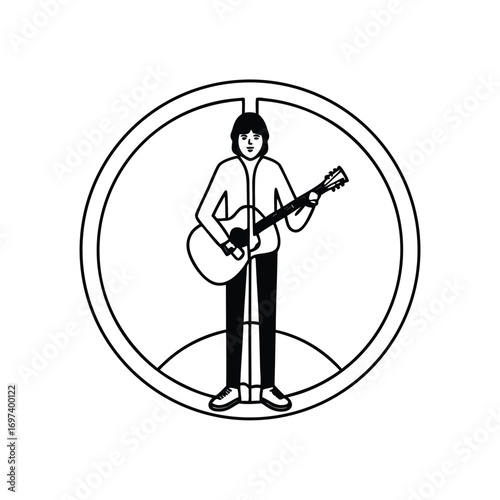Flat Vector of Guitarist Icon Inside Circle Frame