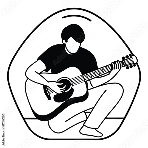 Flat Vector of Guitarist Doing Acoustic Unplugged