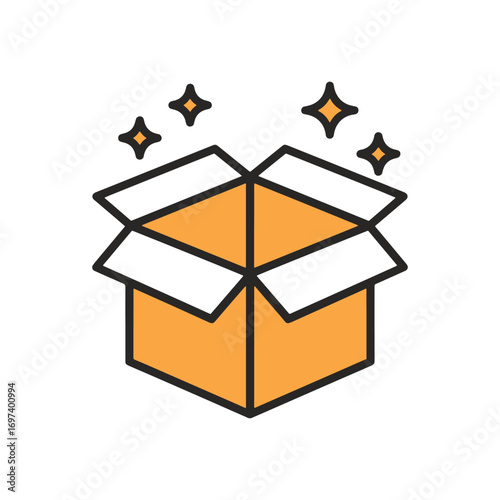 Vector Unboxing magic surprise inside an open box