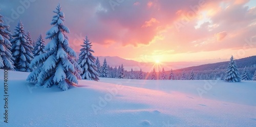 Serene snow-covered landscape at dawn, undisturbed stillness; a perfect winter scene reflecting tranquility and untouched beauty , scenery, serene, background