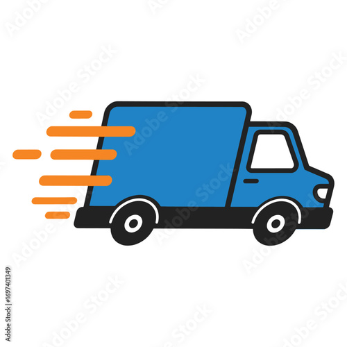 Vector Fast delivery truck speeding to destination, logistics icon