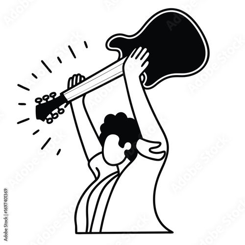 Flat Vector of Guitarist Raising Guitar Overhead