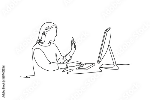 Study online or  webinar concept. Single line draw design. Vector graphic illustration