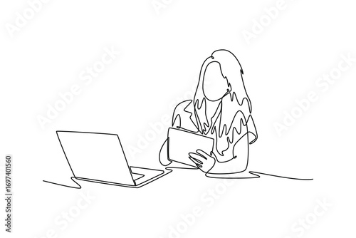 Study online or  webinar concept. Single line draw design. Vector graphic illustration