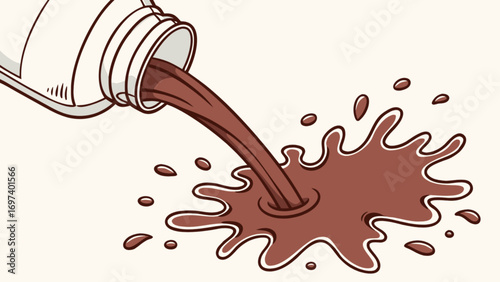 Chocolate milk spill vector illustration, messy drink accident, cartoon style liquid, brown stain on floor