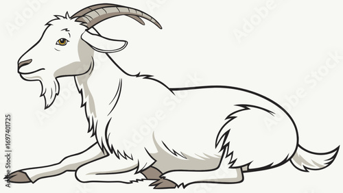Cartoon goat vector illustration of a white goat lying down farm animal drawing detailed goat image for design work