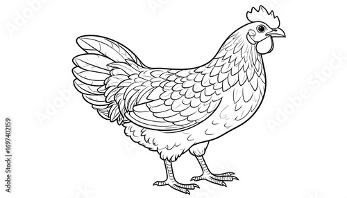 Black and white hen drawing