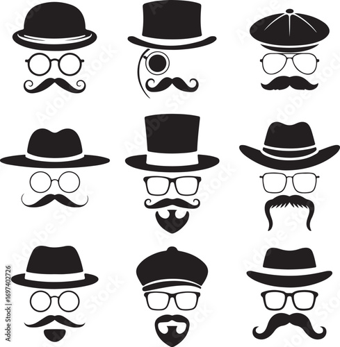 Visages set silhouette vector design
