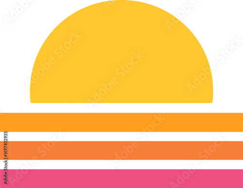 Minimalist Flat Design Sunset Horizon Graphic Element Modern Illustration