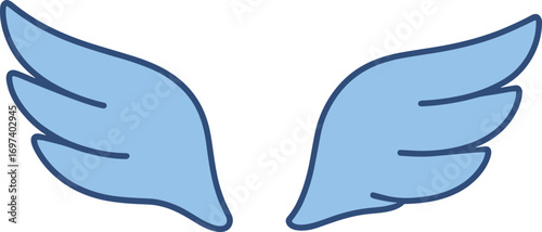 Minimalist Style Angel Wings Symbol Icon with Blue Color Detail