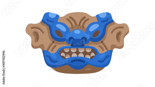 Cartoon shisa lion dog guardian deity okinawan culture traditional japanese art vector illustration