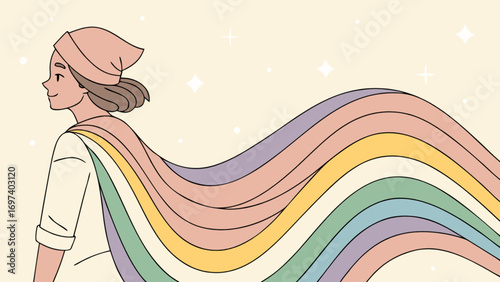 Illustration of woman with rainbow cape for pride month celebration and lgbtq community support design