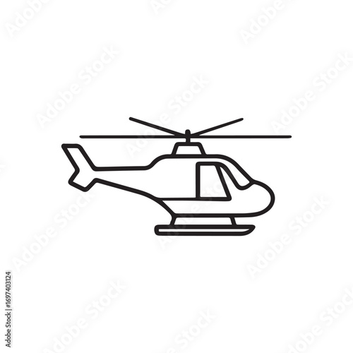 A black and white drawing of a helicopter