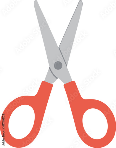 red handled scissors, open, flat design clip art preview