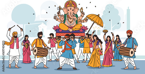 Vibrant Ganesh Chaturthi Celebration: Illustrative Vector Graphic