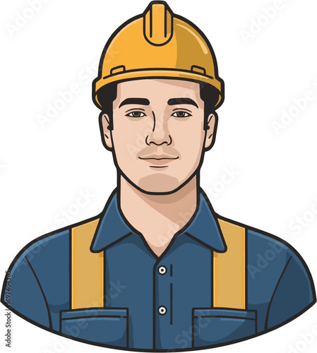 Suitable for construction, engineering, safety, industrial, or workforce concepts. A professional man in a hard hat and workwear.