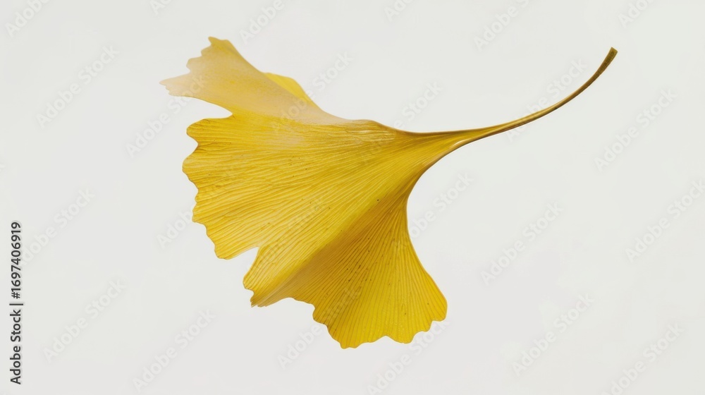 Naklejka premium Studio-Staged Indoor Macro Close-Up of Cut Yellow Ginkgo Leaves: Still Life Plant Shot with White Background, Negative Space & Fresh Natural Vibe for Wallpaper Design