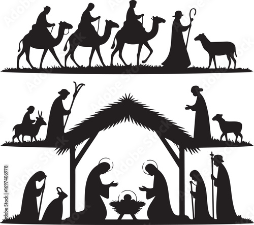 Christmas Scene Nativity Silhouette Clip Art Design Scrapbook
