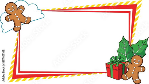 Festive holiday frame with gingerbread men and gift box, perfect for Christmas greetings