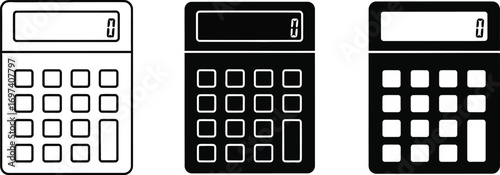 Three calculator icons in black and white, representing simplicity and calculation