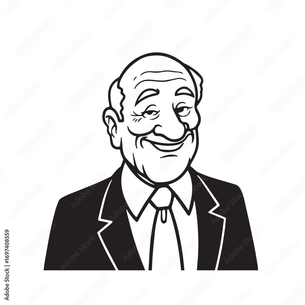 Old person in formal suit black and white vector illustration portrait elegant classic digital artwork