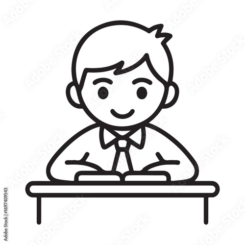 a schoolboy at a desk outline icon Line Art. Element of simple education icon for mobile concept and web apps. with white background