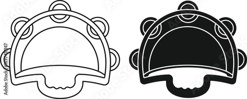Two tambourines, one outlined and one solid black, displayed side-by-side on a white background.