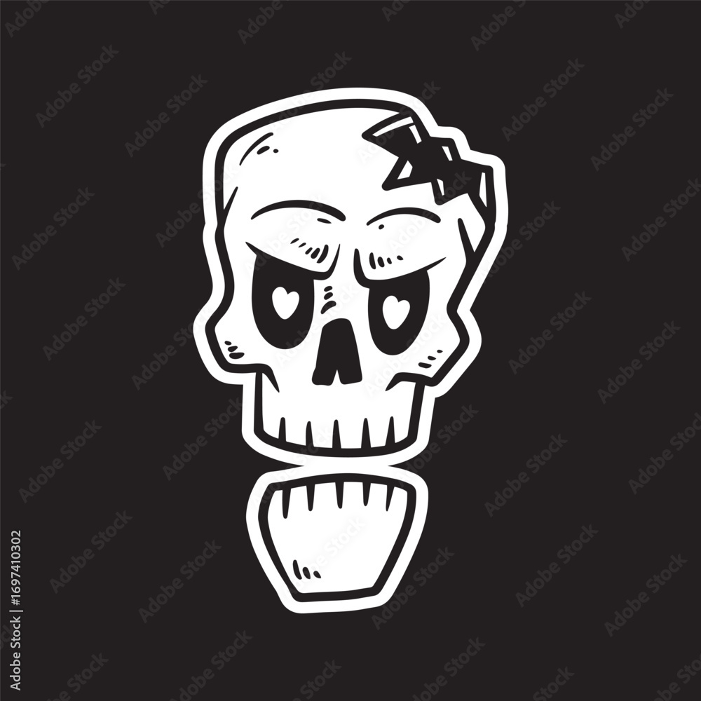Obraz premium Skull Illustration for Halloween Hand Drawn Doodle Vector Isolated Black Background