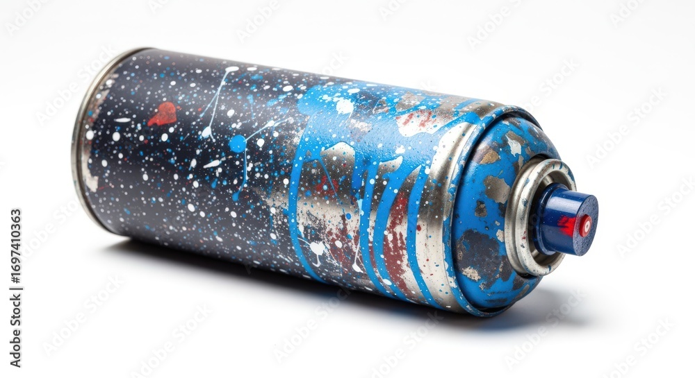 Naklejka premium Distressed spray paint can with artistic paint splatters