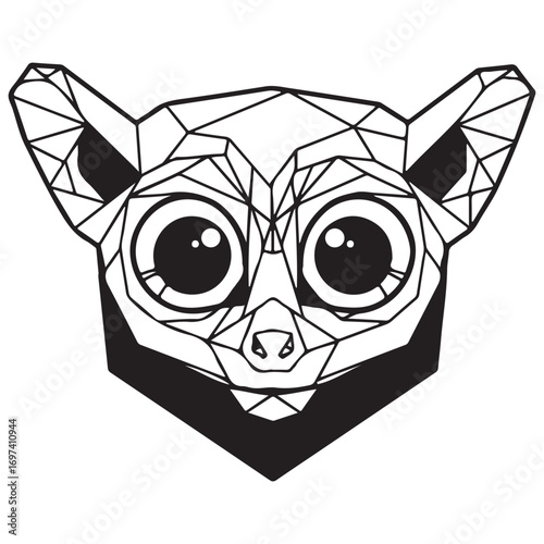 Geometric Stylized Animal Head with Large Eyes in Black and White