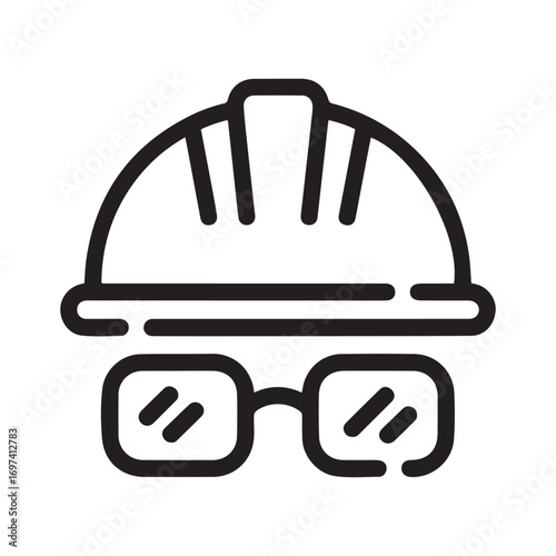 construction helmet and glasses outline icon Line Art. Element of construction icon for mobile concept and web apps. with white background