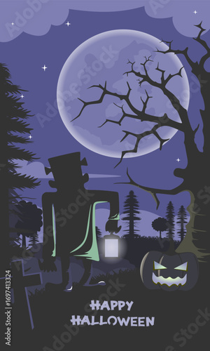 nightmare frankenstein vector illustration of a halloween background