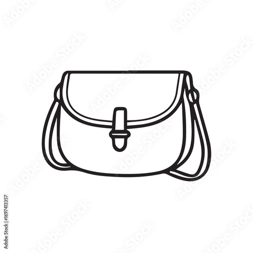 Vector graphic featuring a women’s bag design, rendered simply in black and white tones, highlighted with dark black outlines for clear presentation.