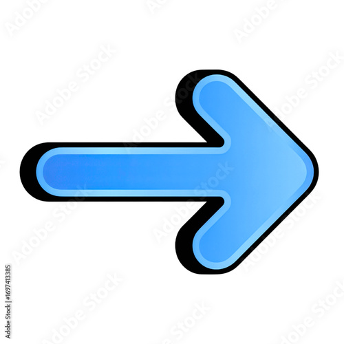 Illustration of a blue arrow pointing to the right with black outline on transparent background