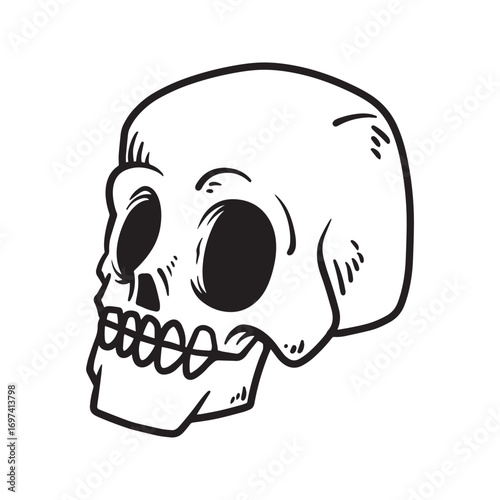 Cute and Scary Halloween Skull Illustration in Hand Drawn Doodle Cartoon Style On White Background