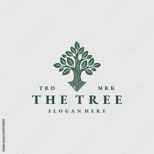 Tree logo vector vintage template design