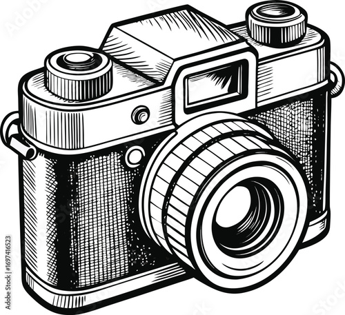 Vintage camera sketch retro photographic equipment drawing old school photography device art