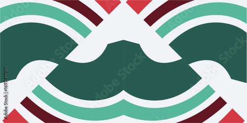 A seamless geometric pattern with swirling shapes in festive colors reminiscent of Christmas decorations.