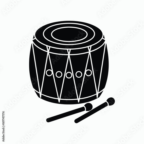 Traditional Drum Icon with Sticks Vector Illustration