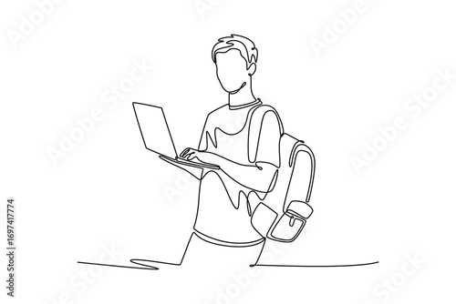 Study online or webinar concept. Single line draw design. Vector graphic illustration