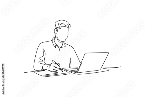 Study online or webinar concept. Single line draw design. Vector graphic illustration