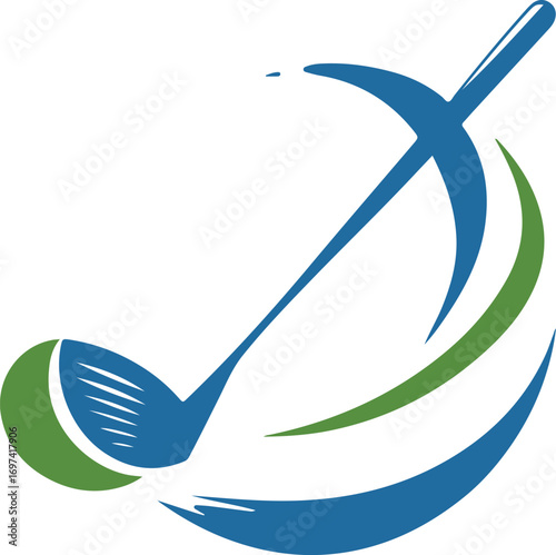A golf club in a swinging motion with colored lines representing movement.