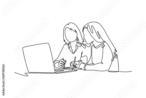 Study online or webinar concept. Single line draw design. Vector graphic illustration